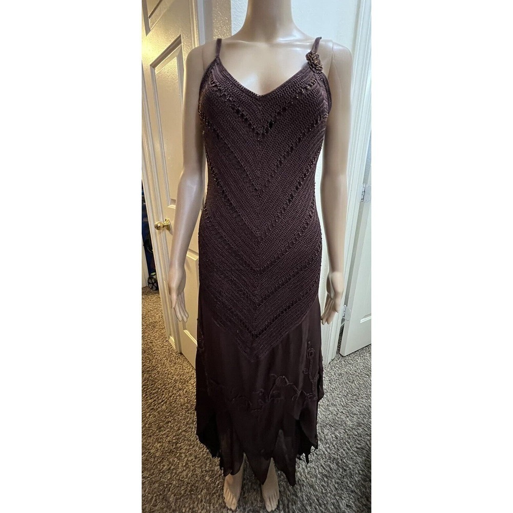 Kroshetta Papillon Womens Beaded Crochet Gown Large Hand Made Embroidered‎